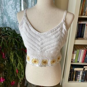 Hollister white crochet sunflower boho crop top